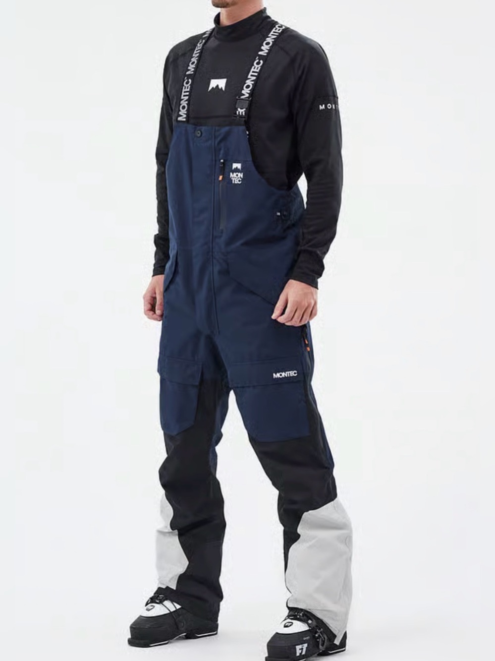 MONTEC Men's Navy and Black Snow Bibs - Navy/Black/Gray